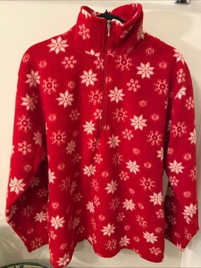 Vintage Montana Blues Red Snowflake Fleece Half-Zip Pullover Sz L 13/14